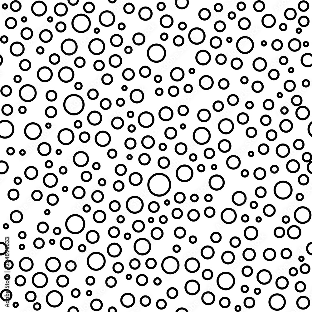 Seamless background with random black bubles. Abstract ornament. Dotted abstract pattern