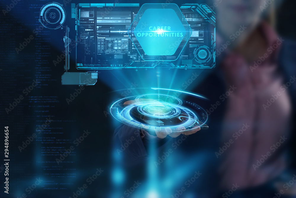 The concept of business, technology, the Internet and the network. A young entrepreneur working on a virtual screen of the future and sees the inscription: The concept of business, technology, the Internet and the network. A young entrepreneur working on a virtual screen of the future and sees the inscription: