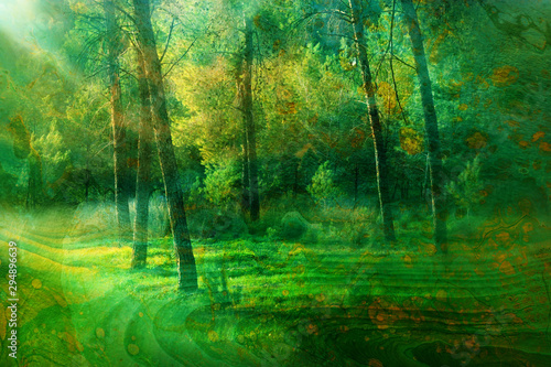 koncepcja sztuki podwójnej ekspozycji w przyrodzie. kolory lasu i jesieni