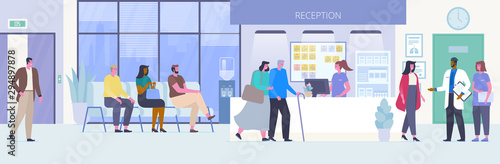 People in hospital hall flat vector illustration