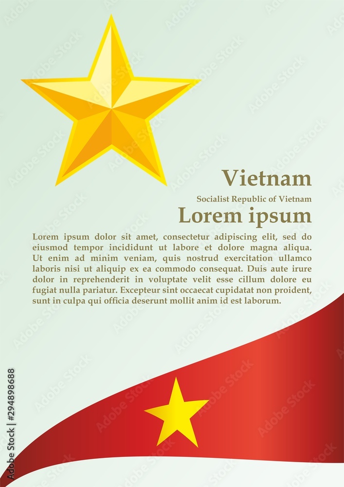 Obraz premium Flag of Vietnam, Socialist Republic of Vietnam, template for award design, an official document with the flag of the Socialist Republic Of Vietnam. Bright, colorful vector illustration