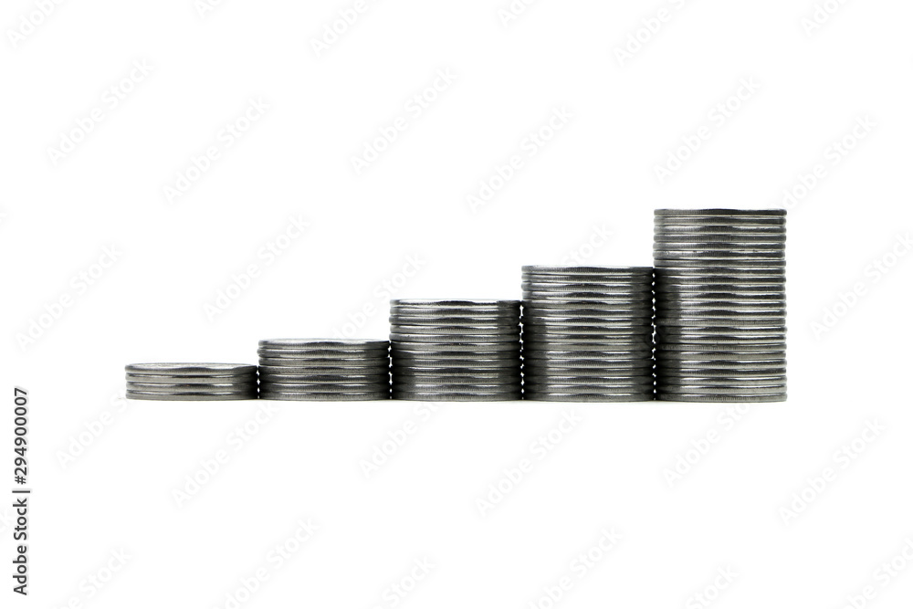 stack of metal coins isolated on white stack of metal coins isolated on white