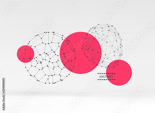 Sphere with connected lines and dots. Global digital connections. Abstract 3d grid design. Technology style. Vector composition for cover, poster, flyer or banner.