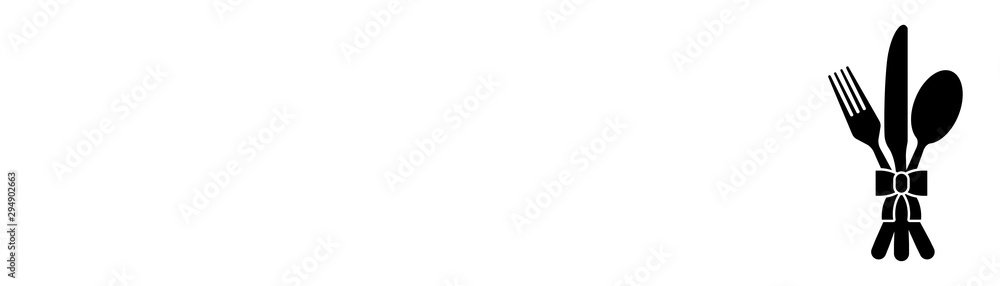 gz526 GrafikZeichnung - german - Besteck Symbol: Gabel, Messer, Löffel mit  Schleife - english - cutlery banner: fork, knife, spoon with ribbon  background - xxl g8612 Stock Illustration | Adobe Stock