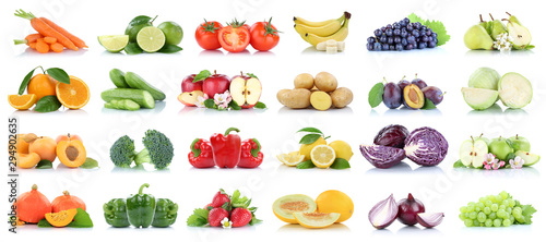 Fruits vegetables collection isolated apple apples oranges cabbage tomatoes banana colors fresh fruit