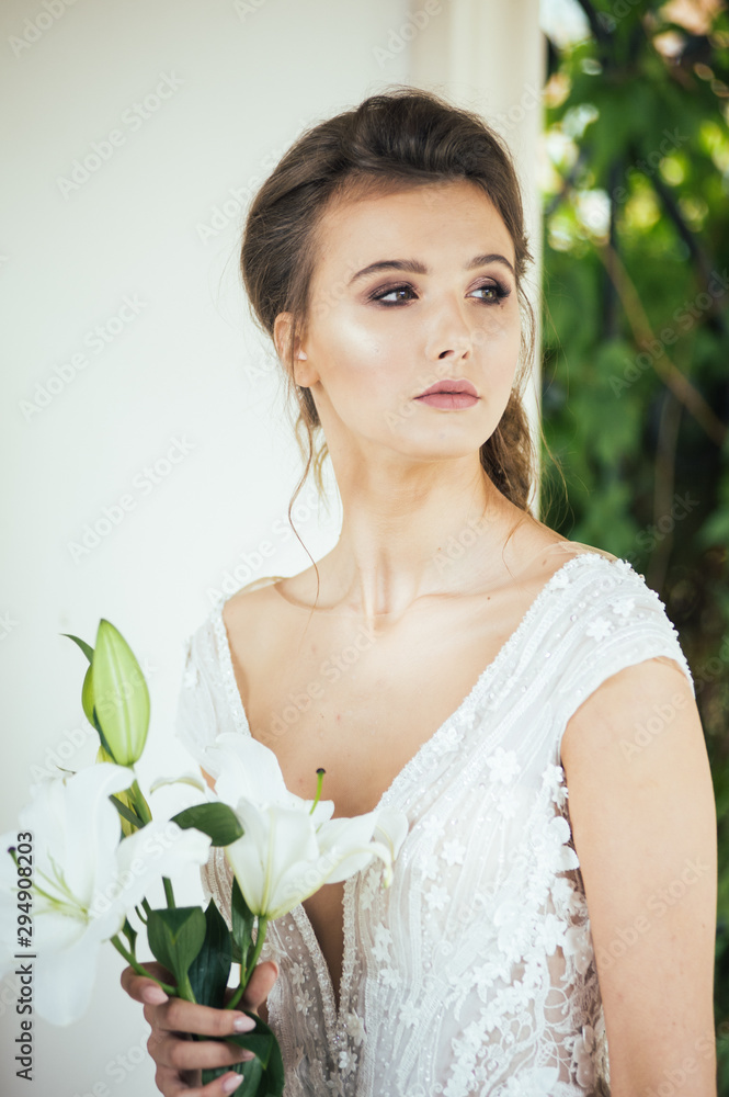 Charming Outdoor Bridal Portrait with wedding bouquet Charming Outdoor Bridal Portrait with wedding bouquet