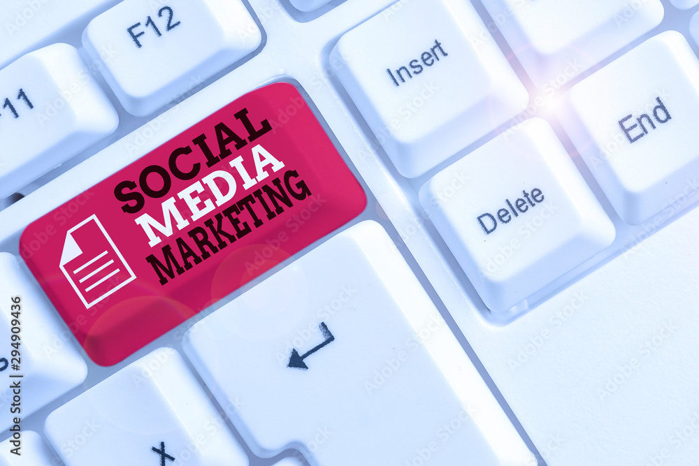 Word writing text Social Media Marketing. Business photo showcasing use of Website and Network to promote Product Service White pc keyboard with empty note paper above white background key copy space Word writing text Social Media Marketing. Business photo showcasing use of Website and Network to promote Product Service White pc keyboard with empty note paper above white background key copy space