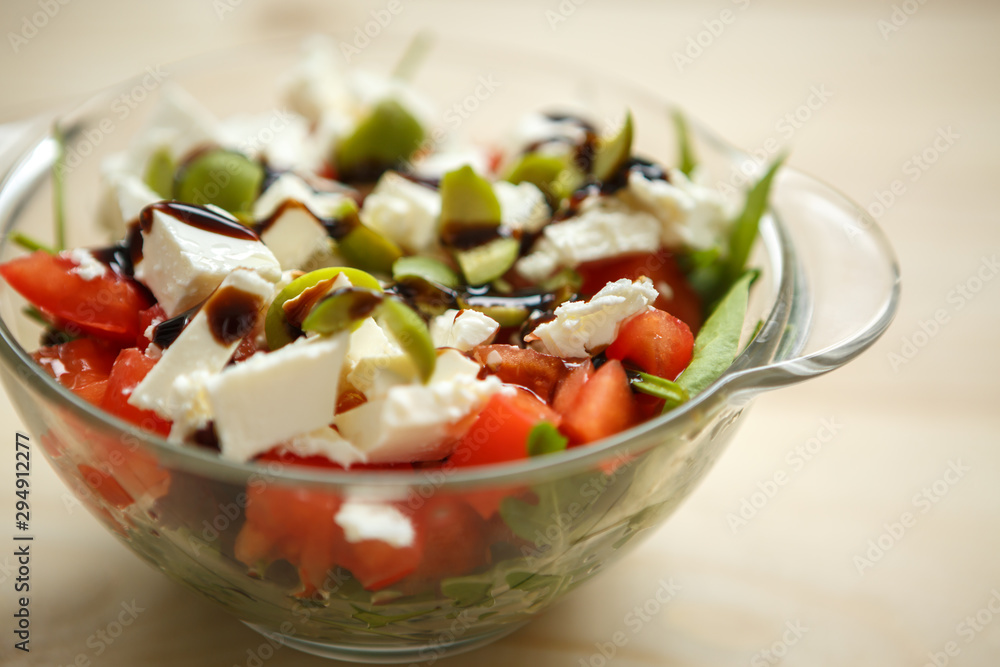 Glass bowl with Greek salad