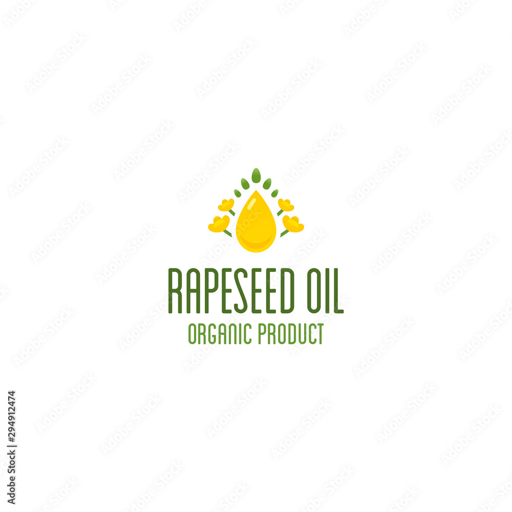 Rapeseed oil and canola oil logo. Organic product vector emblem Rapeseed oil and canola oil logo. Organic product vector emblem
