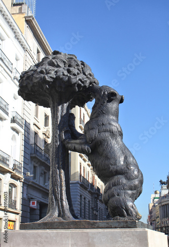 Statue of bear and the strawberry tree on Puerta de Sol square in Madrid