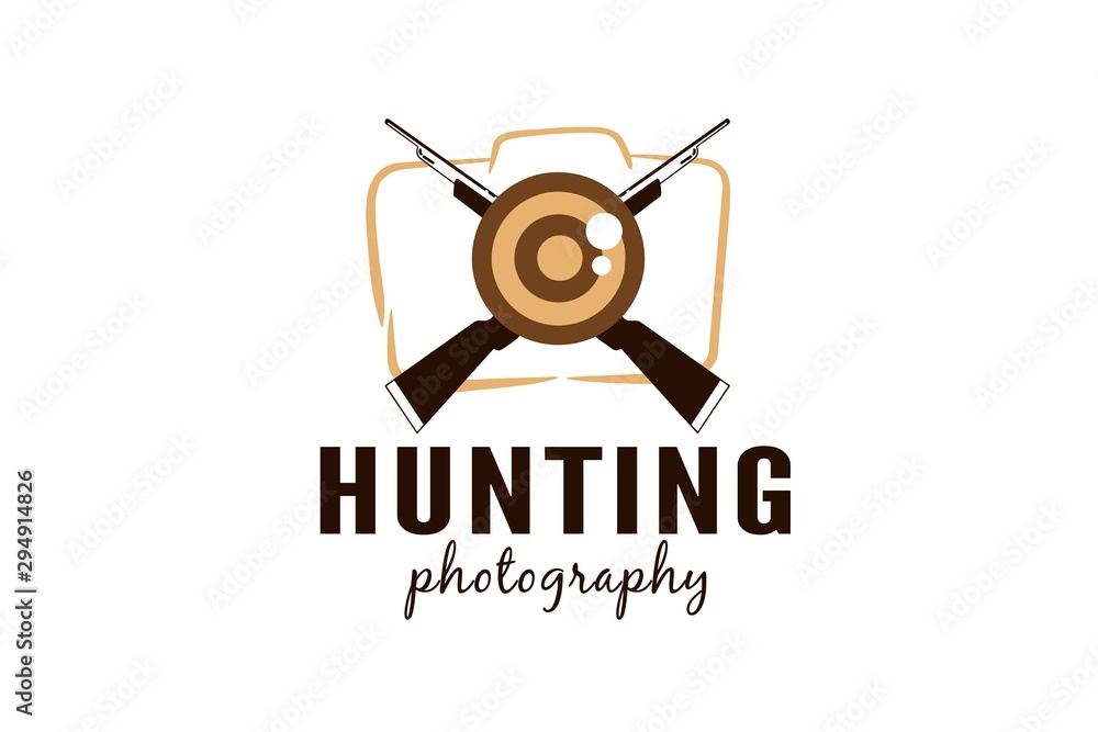 Obraz premium Hunting photography logo template with gun and target illustration