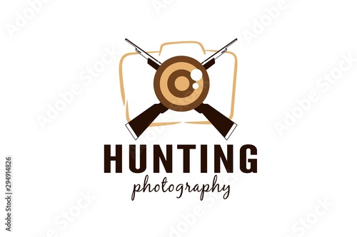Hunting photography logo template with gun and target illustration