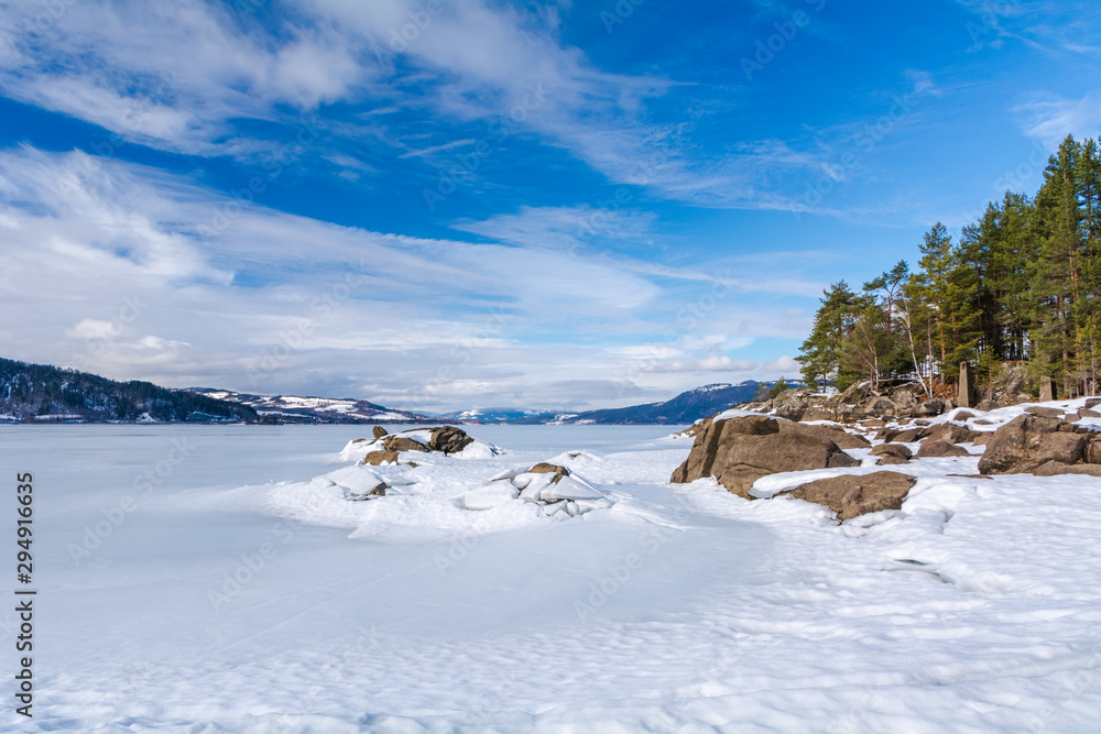 Mjosa river iat winter ,Norway