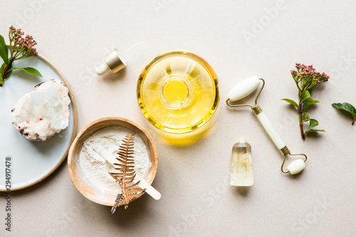 Natural Body Care Products with argan oil and jade facial roller