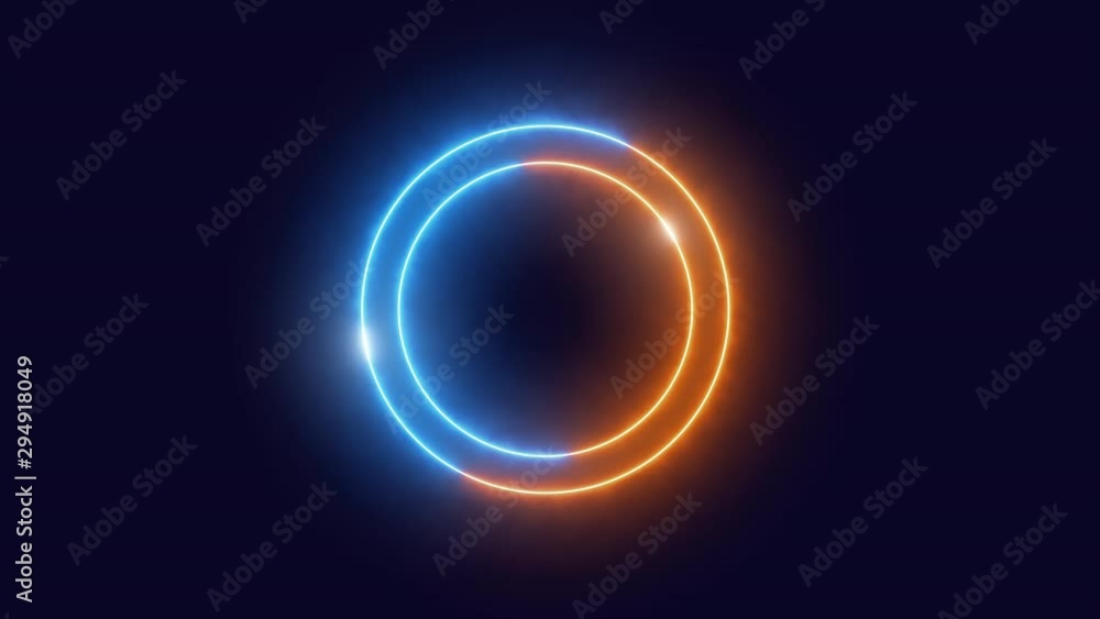 Neon circles. The rotation of the lights. Orange and blue colors. Glows. 4K. Alpha channel. Looped video. Neon circles. The rotation of the lights. Orange and blue colors. Glows. 4K. Alpha channel. Looped video.