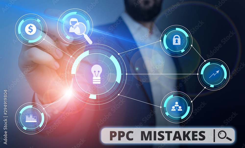 Word writing text Ppc Mistakes. Business photo showcasing judgment that is misguided or wrong in pay per click scheme Male human wear formal work suit presenting presentation using smart device Word writing text Ppc Mistakes. Business photo showcasing judgment that is misguided or wrong in pay per click scheme Male human wear formal work suit presenting presentation using smart device