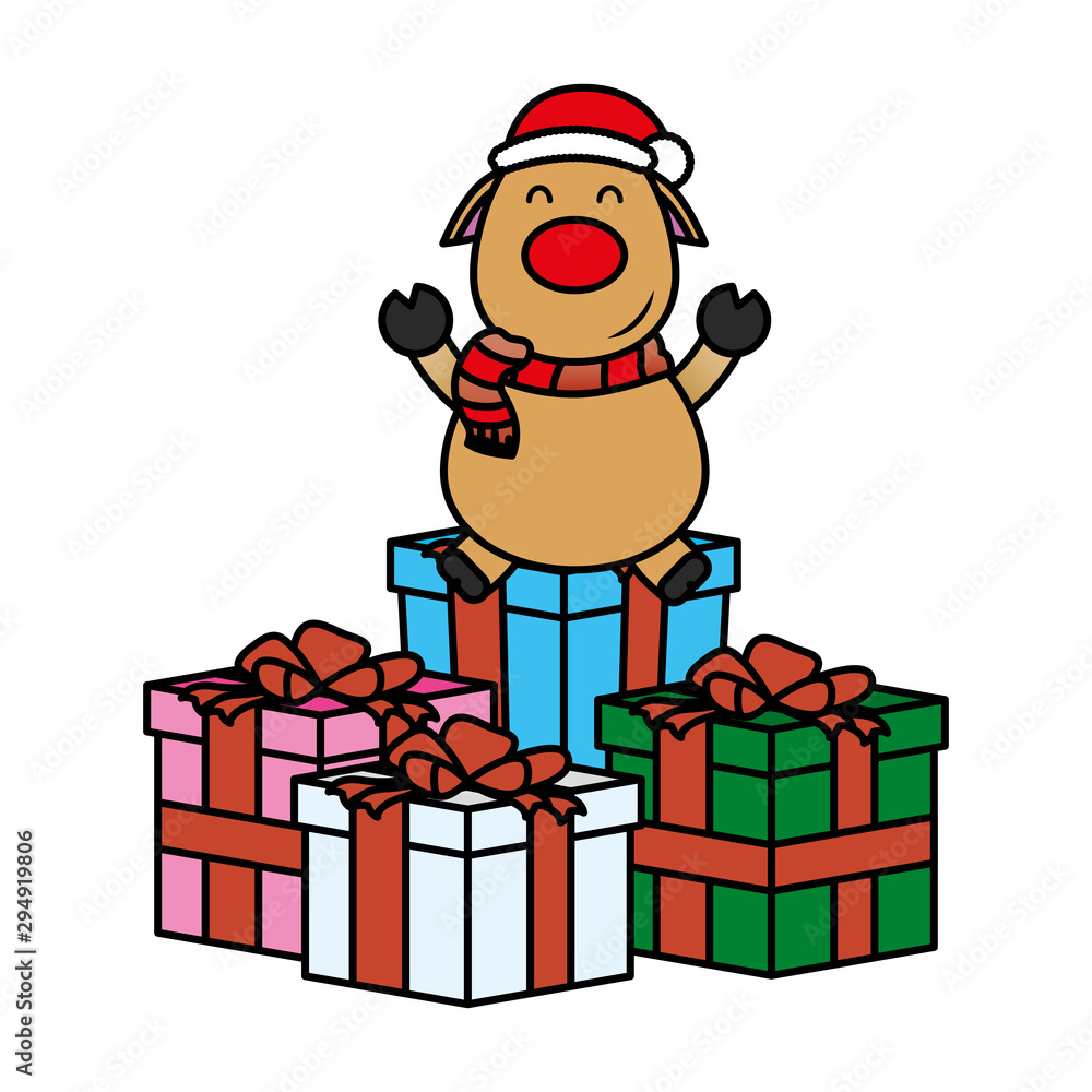 merry christmas cute reindeer in gifts character merry christmas cute reindeer in gifts character