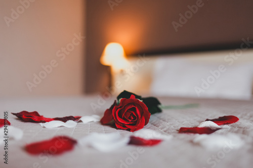 Rose on the bed in the hotel rooms Fototapet