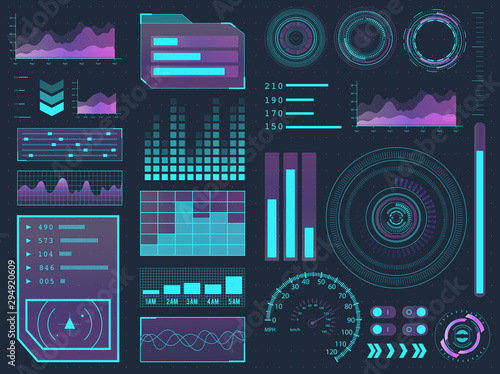HUD elements sci-fi science futuristic user interface. Menu buttons, virtual reality, infographic vector illustration.