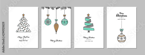 Merry Christmas cards set with hand drawn elements. Doodles and sketches vector Christmas illustrations, DIN A6.