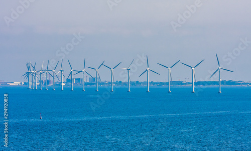 Obraz na płótnie Wind turbines in sea in Copenhagen, Denmark