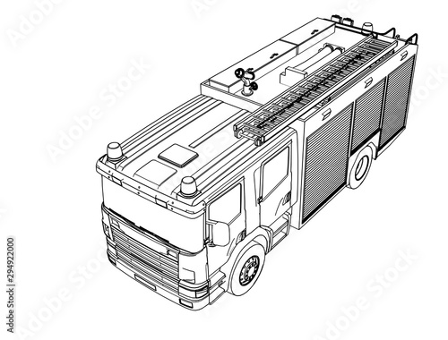 sketch of a fire engine vector on a white background