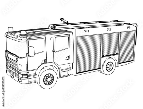 sketch of a fire engine vector on a white background