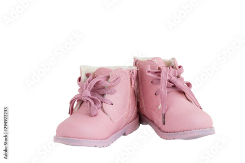 Baby pink shoes. Shoes for girls isolated on a white background.;