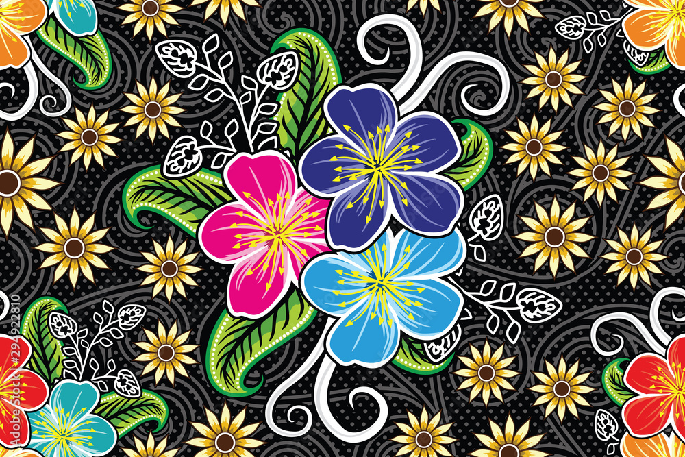 Seamless pattern with floral vector Illustration, Modern batik motif Seamless pattern with floral vector Illustration, Modern batik motif
