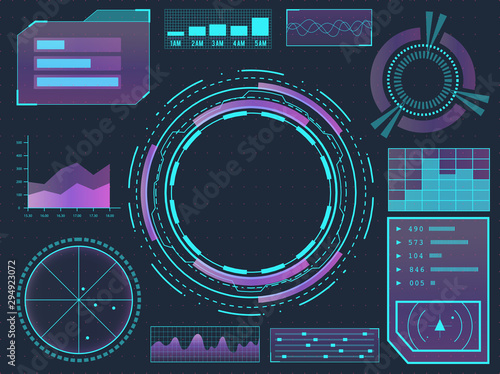 HUD elements sci-fi science futuristic user interface. Menu buttons, virtual reality, infographic vector illustration.