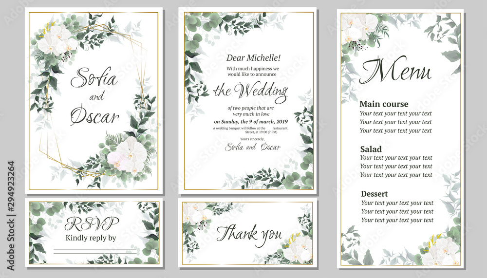 set of orchid invitation cards for your text 