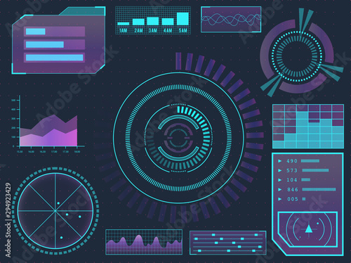 HUD elements sci-fi science futuristic user interface. Menu buttons  virtual reality  infographic vector illustration.