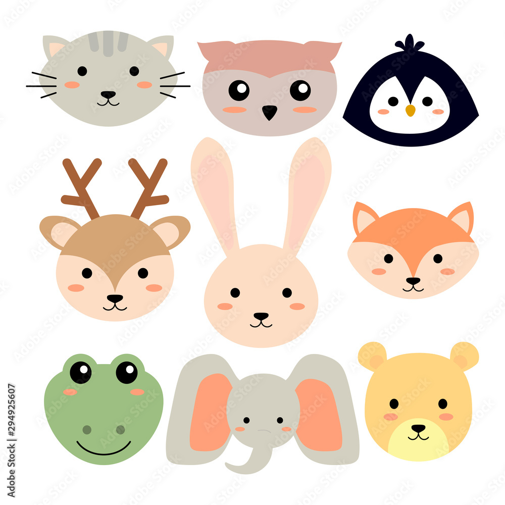 Set of cute animals face. Isolatad. - vector Set of cute animals face. Isolatad. - vector