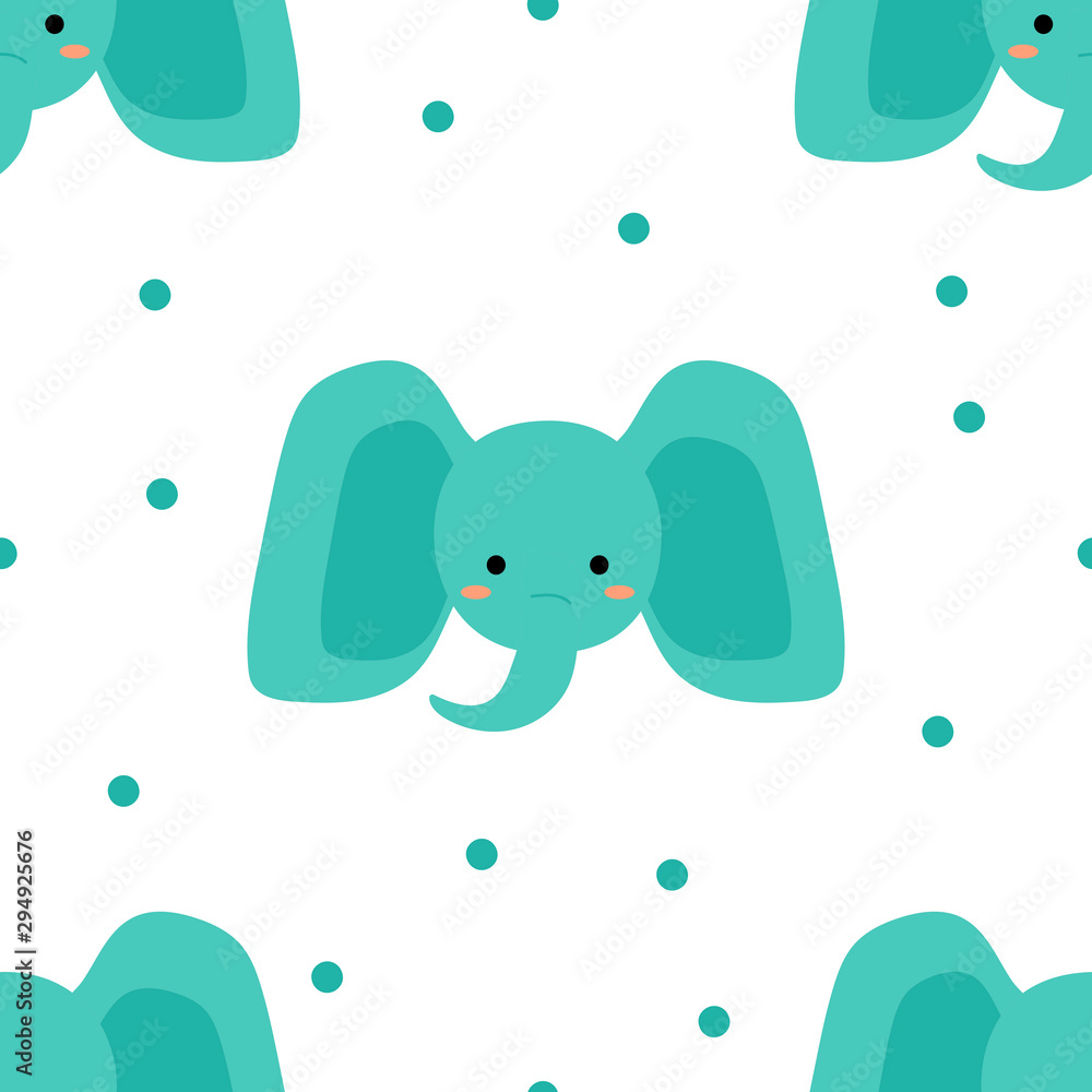 Seamless pattern. Cute blue elephant. Kawaii. Vector Seamless pattern. Cute blue elephant. Kawaii. Vector