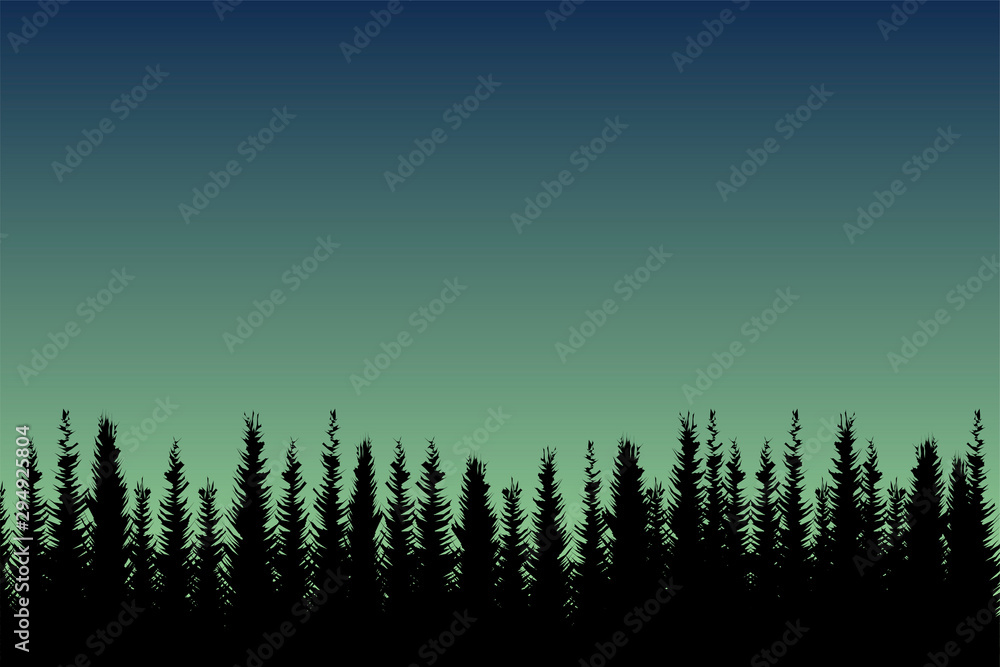 Evening landscape with trees. Vector background