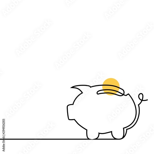 piggy bank coin vector illustration one line outline illustration banner