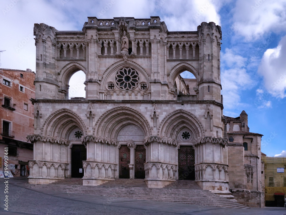 Santa María y San Julián Cathedral of Cuenca, Spain. It is the Spain's first Gothic cathedralin built  in the 12th century. 