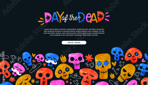 Day of dead cartoon skull landing page template