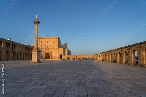 Sunset at Santa Maria di Leuca. Santa Maria di Leuca, Colonna Corinzia - Salento, Lecce, Apulia, Italy . Religious symbol, crucifix, cross - Immagine