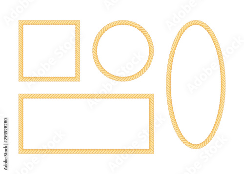 Set of rope frame on white backround. Vector illustration.