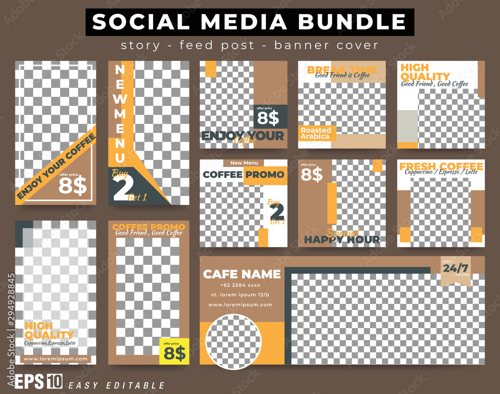 Set of Social Media Post for Coffee Cafe Promotion Set of Social Media Post for Coffee Cafe Promotion