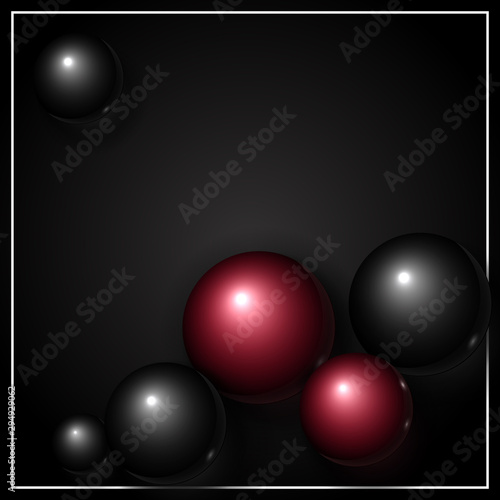 Abstract background template for your arts with copy space. Volumetric black and red bubbles on black background.