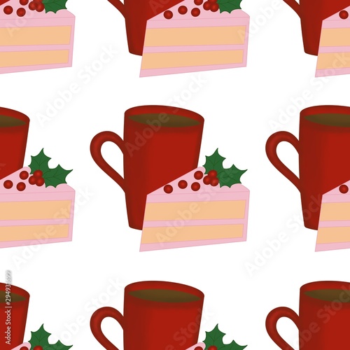 This is seamless pattern of cake with berry on white background.