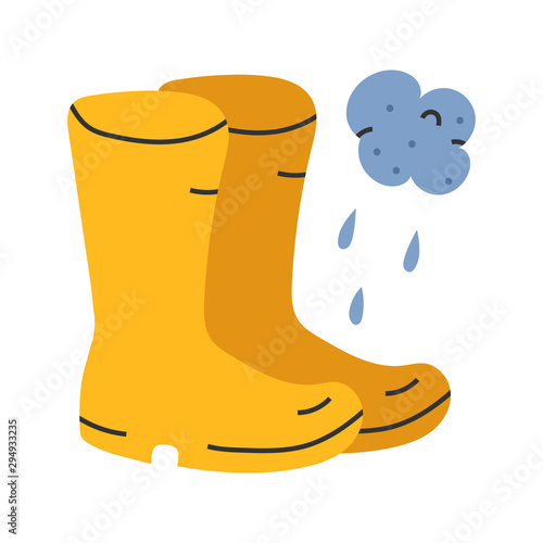 Vector hand drawn illustration of rubber wellies rain boots apparel for cool rainy weather, seasonal autumn symbol. Doodle icons in modern trendy flat cartoon style.