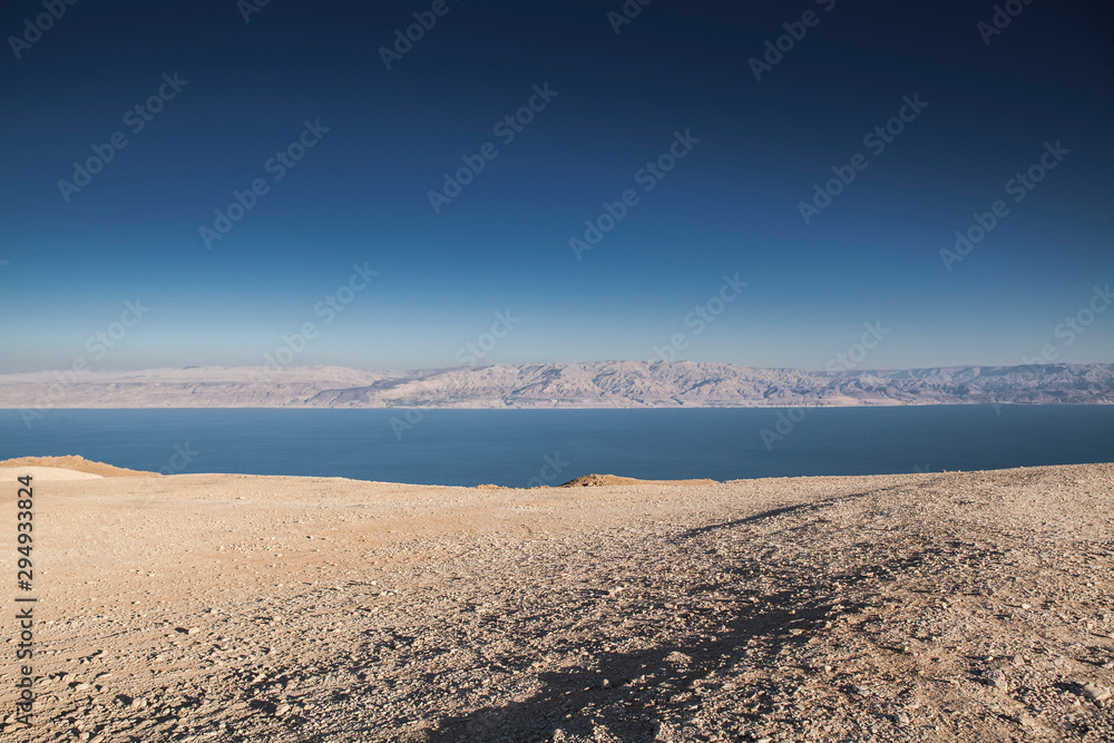 Mount Sodom with a beautiful view to Dead sea at sunny day