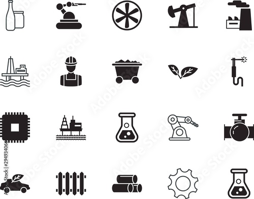 factory vector icon set such as: network, hard, microchip, control, engine, faucet, torch, jack, cartoon, gear, line, beauty, fitting, chimney, architect, technician, central, board, device