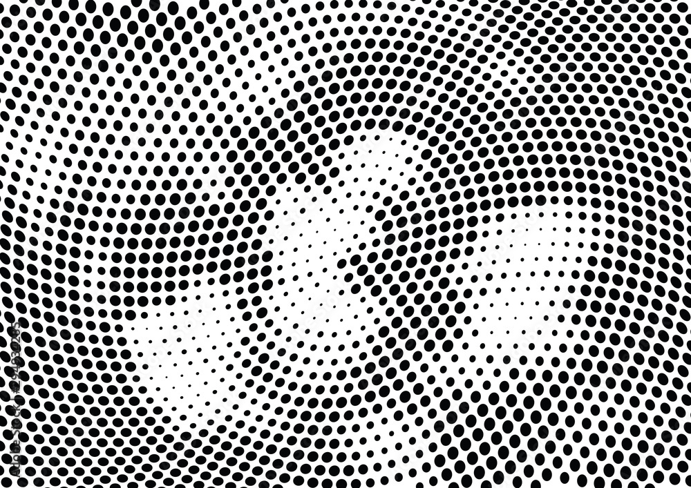 Abstract halftone wave dotted background. Halftone twisted grunge pattern, dot, circle.  Vector modern optical halftone pop art texture for poster, business card, cover, label mock-up, sticker layout