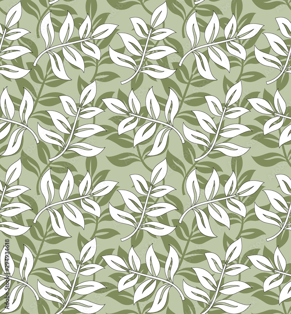 Herbal leaves seamless pattern. illustration on green background