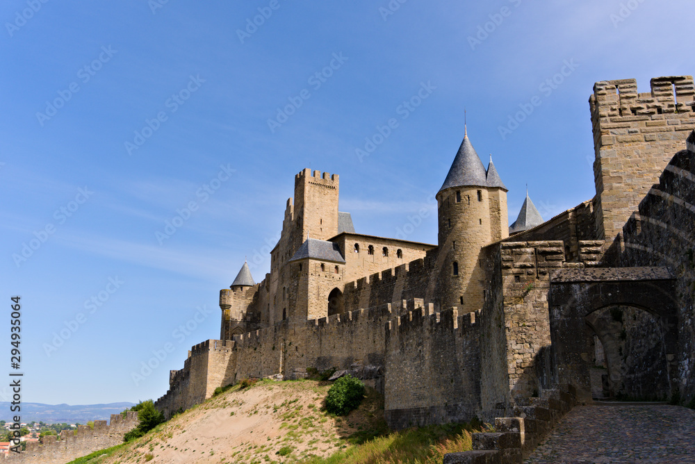 View on the medieval castle of Carcasonne, France View on the medieval castle of Carcasonne, France
