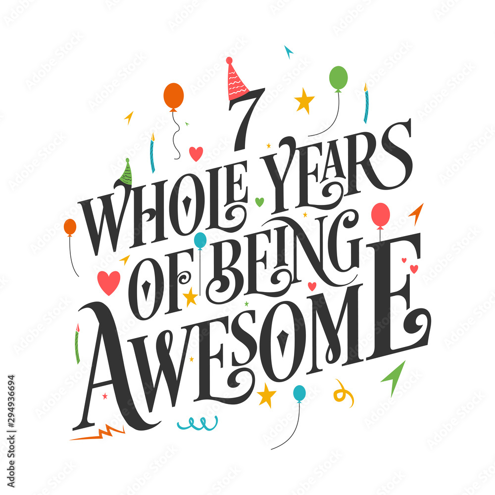 Obraz premium 7th Birthday And 7th Wedding Anniversary Typography Design 